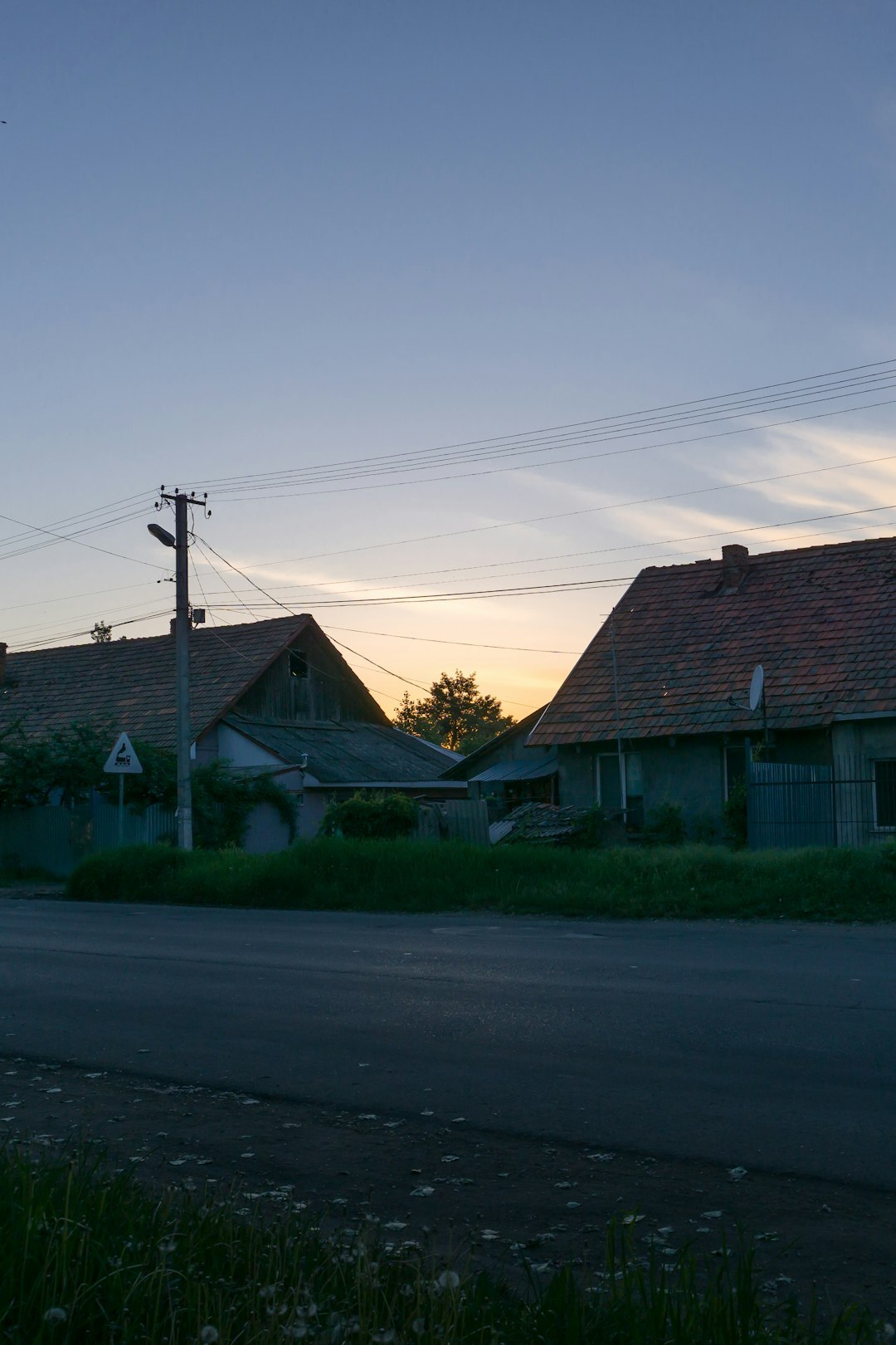 small village houses at dusk