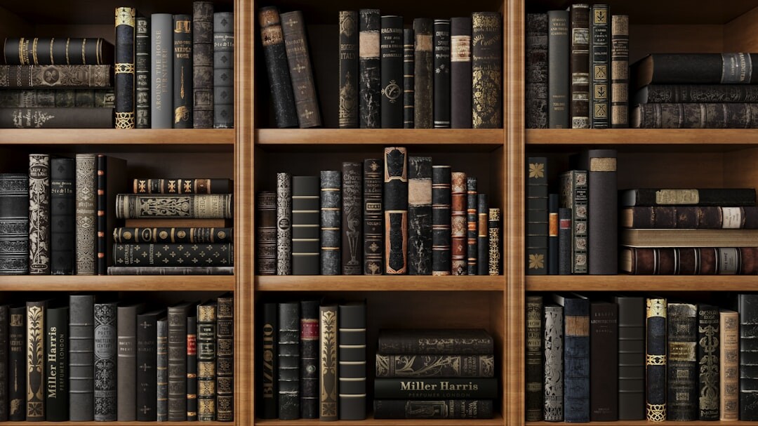 bookshelf with mystery novels